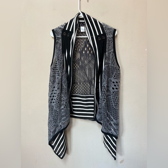Vintage Lily by Firmiana Crochet Lace Vest Boho Striped Open Drape Large - Picture 1 of 9
